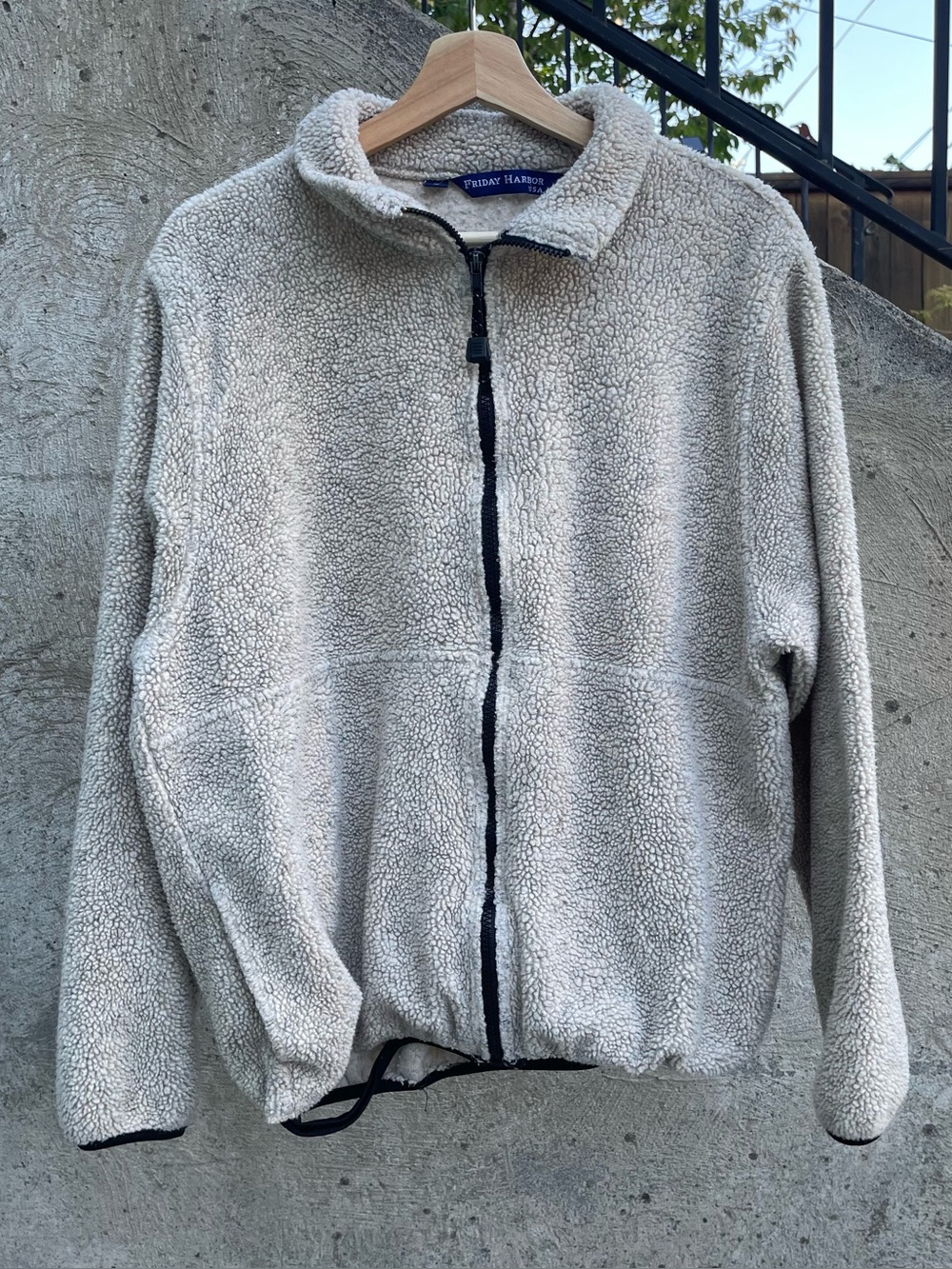 Beige Friday Harbor deep pile full zip fleece jacket size large